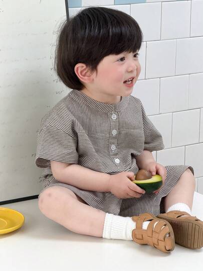 Dazy Kids 男婴条纹短袖衬衫和短裤休闲日常穿搭