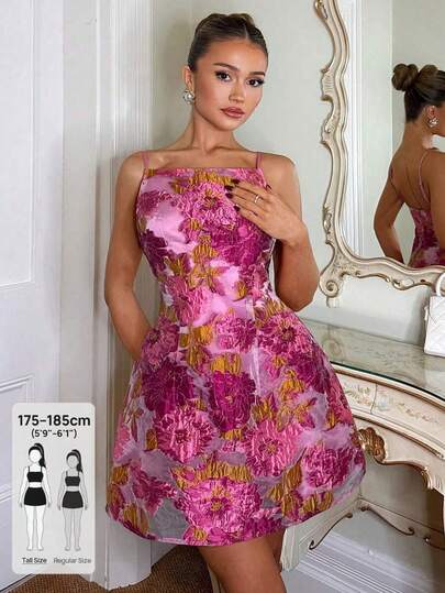 SHEIN Tall Đầm công chúa chữ A dáng suông, thiết kế riêng cho phụ nữ cao, chất liệu organza jacquard viền kim loại, đầm mini mùa hè, đầm dự tiệc ngoài trời, đầm dự đám cưới, đầm dự tiệc cocktail, đầm đi học, đầm ngắn in hoa hồng, đầm hồng, đầm hoa mùa hè, đầm lụa hồng, đầm hoa mẫu đơn, đầm mùa xuân, đầm hoa hồng, đầm dự tiệc ngắn, đầm hoa 3D, đầm dự tiệc cưới, đầm hoa lan, đầm ngắn mùa xuân.