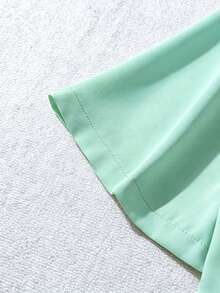 Franclia Áo sơ mi nữ cỡ lớn, màu trơn, cổ ve lật, tay ngắn, cài nút, kiểu dáng rộng rãi, thanh lịch, thích hợp đi làm. - Màu xanh Bạc hà - Xem 4