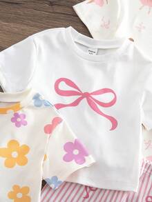 SHEIN [隨機 T-Shirt 短褲套裝 4件組 或 隨機 K-Pop 短褲套裝 8件組] 驚喜盒!! 女嬰 T-Shirt 短褲套裝 女嬰 - 彩色 - 查看 8