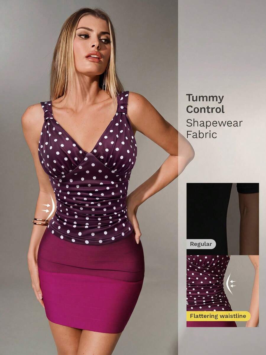 Nuvra Áo hai lớp 2 trong 1 chấm bi gợi cảm dành cho nữ, kiểu áo hai dây mảnh, áo tank top ôm sát buộc dây cho mùa hè - Nhiều màu - Xem 1