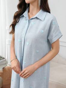 Al Najma Đầm nữ kiểu Ả Rập tay ngắn, dáng rộng, họa tiết trái tim đính sequin, thích hợp mặc hàng ngày đi làm, mùa hè. - Màu xanh lam - Xem 6