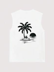 Open Phase 1 chiếc áo tank top nam cổ tròn in hình cây dừa và mặt trời, kiểu dáng thường ngày, thích hợp cho mùa hè. - trắng - Xem 2