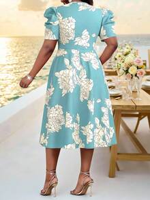 SHEIN Lady 大码优雅印花连衣裙，夏季 - 彩色 - 查看 2