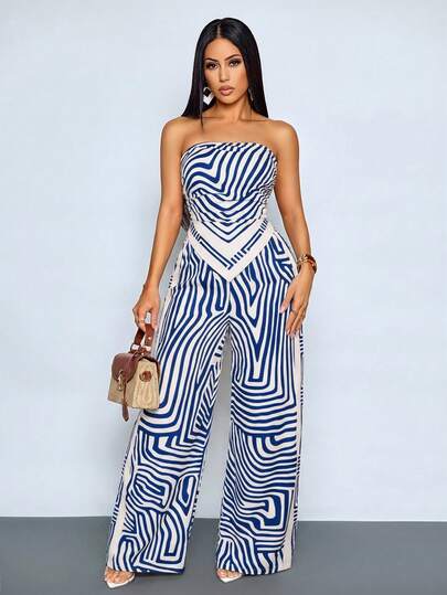 SOLERSUN Conjunto de 2 piezas para mujer de primavera/verano, atuendos casuales elegantes con estampado abstracto de rayas: top corto casual y Bottom elegante y romántica estampada para uso diario, vacaciones. Elegante estampado completo, ajustado sexy y elegante para fiesta y vacaciones.