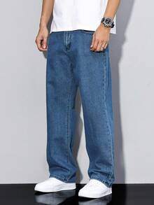 Manfinity Hypemode Quần Jeans Denim Baggy Tối Giản Nhiều Túi Cho Nam, Mặc Hàng Ngày - Rửa tối - Xem 6