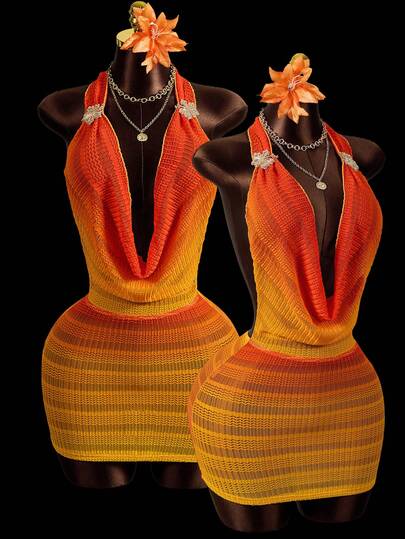 Zestiva Đầm hai dây mùa hè dành cho nữ, chất liệu vải ombre dệt họa tiết, điểm nhấn là hoa dâm bụt kim loại, thiết kế buộc dây, gợi cảm, thanh lịch, thích hợp cho kỳ nghỉ biển, tiệc tùng, lễ hội.