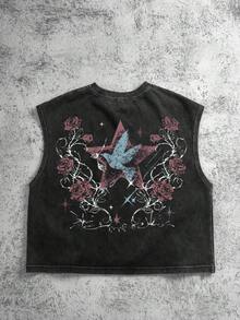 Manfinity ZONE917 男士花卉五角星印花休闲百搭日常上衣 - 黑色 - 查看 7