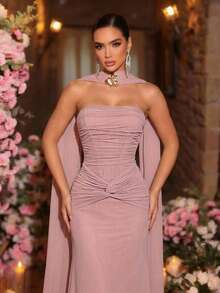 Glamrae Đầm dạ hội nữ thanh lịch, chất liệu lưới dệt kim co giãn cao cấp, màu hồng sen, không dây vai, ôm eo, xẻ tà, hai bên hông, kiểu đuôi cá (có thể tháo rời, mặc được nhiều lần), đính sequin và trang trí kim loại, thích hợp cho hẹn hò, du lịch, đám cưới, mua sắm, hoạt động hàng ngày, đi học. - Bụi hồng - Xem 3