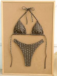 Swim Mod Bộ bikini liền thân gợi cảm mùa xuân/hè 2026 dành cho nữ, thiết kế xếp ly ngực, tôn dáng, chấm bi, kiểu dáng thời thượng, dây buộc cổ, thích hợp chụp ảnh kỷ niệm trên bãi biển. - Nhiều màu - Xem 2