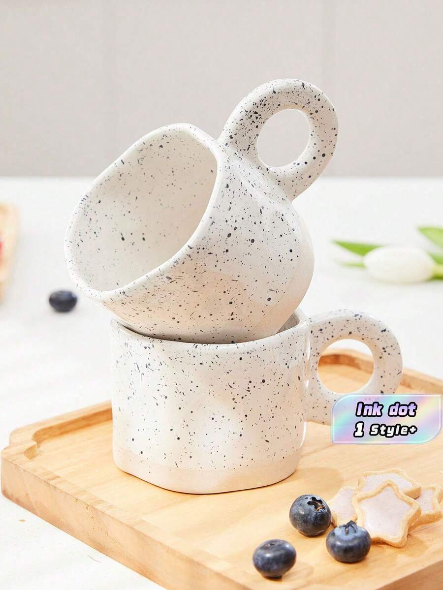 Cốc cà phê bằng gốm hình dạng bất đối xứng họa tiết chấm mực thích hợp đựng cà phê sữa nhiều loại đồ uống làm quà tặng ngày lễ - Màu be - Xem 1