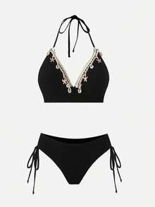 Swim Oasis 2026新款春夏女士三件套泳衣（泳裤+泳裙），特殊面料沙滩度假优雅休闲泳装套装 - 黑色 - 查看 3