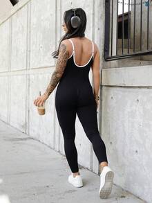 SAYEHFBABY 女士夏季撞色滚边露背吊带连体裤 - 黑與白 - 查看 2