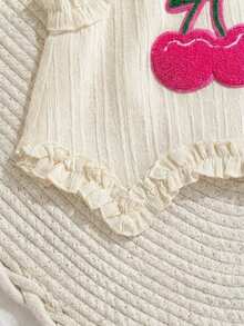 SHEIN Baby Girls' Light Green Ruffle Bow Vest Top Paired With Apricot Casual Shorts, Cute Outfit For Daily, Vacation, Commute - Pink - View 4