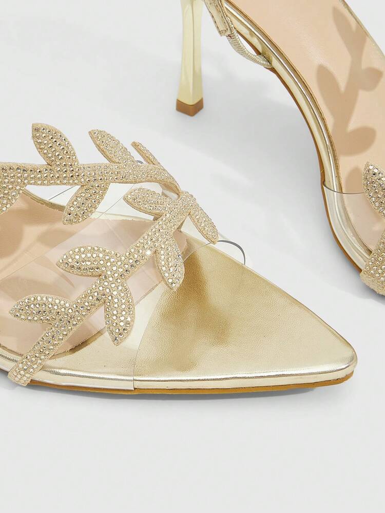CUCCOO SZL Women Shoes Women's Fashion Pointed Metal Rhinestones Sparkling Evening Clothing Wedding Lightweight Daily Commuter Party Wind Outdoor Pedal Stiletto High Heel Sandals