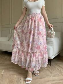 Modelyn Petite Falda romántica acampanada con cortes en A de mujer, tejida en rosa, para primavera/verano - Rosa - Ver 3