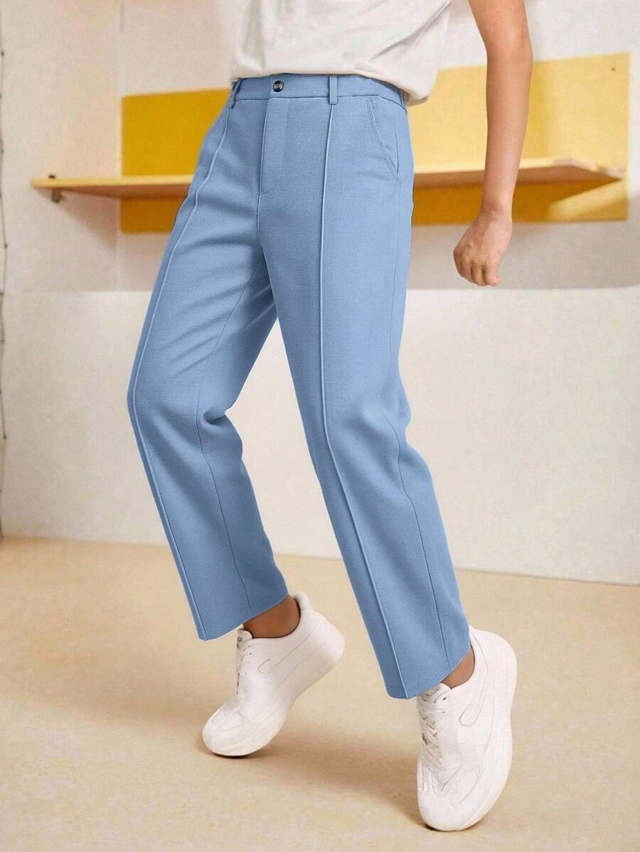 SHEIN Mirajuku Tween Boy Solid Color Pleated Casual Tapered Pants, Suitable For School Or Party Occasions - Blue - View 1