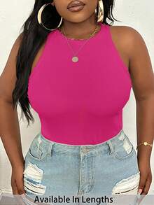 SHEIN PETITE CURVE 大码休闲基础款修身白色露肩背心 - 玫紅色 - 查看 6