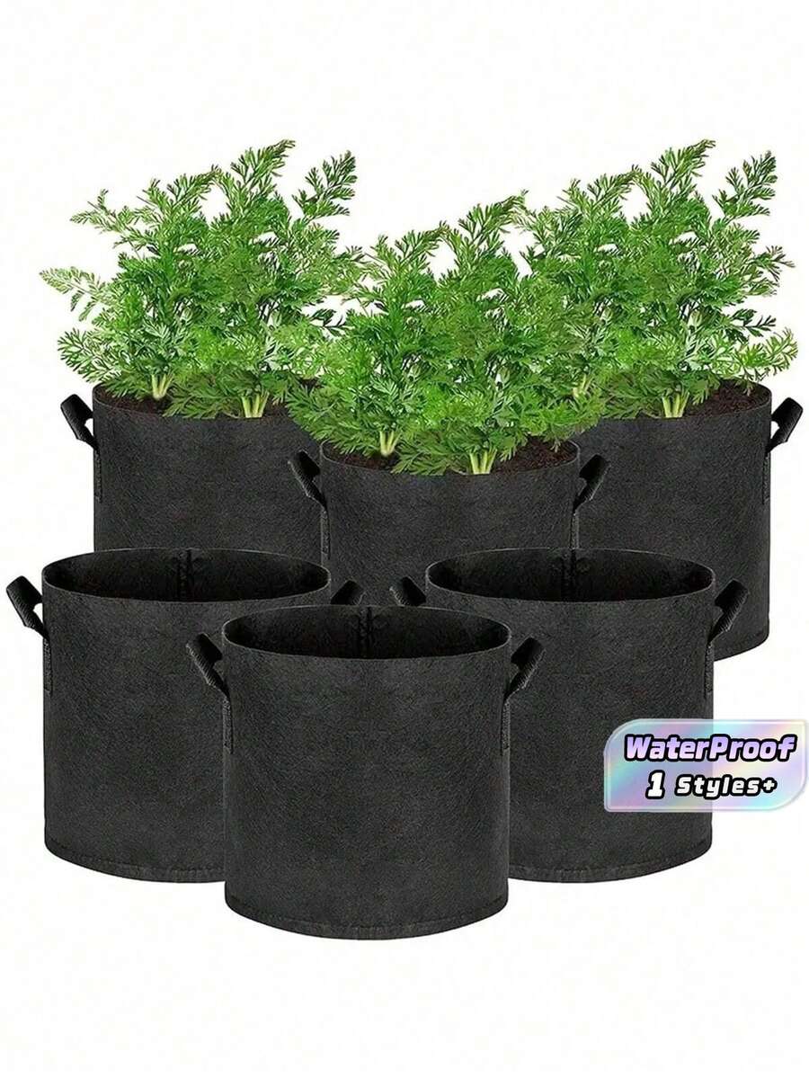 1-5个装，1-10加仑加厚重型无纺布种植袋，带提手，多用途植物种植袋，适用于室内外园艺，可种植蔬菜、花卉、香草、盆景等植物，是圣诞节假日礼物、园艺用品、种植容器和种植袋的理想之选。 - 黑色 - 查看 1