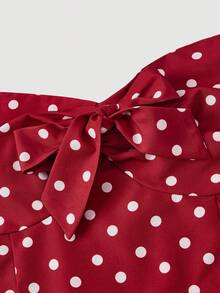 SHEIN MOD Bộ áo liền quần cổ yếm kẻ caro dễ thương dành cho nữ - Đỏ - Xem 3