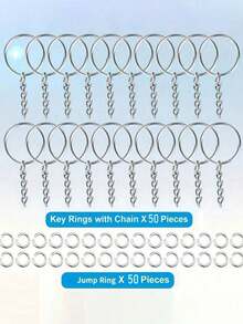 100pcs Keychain Making Kit - Complete Set Includes 50 Keychains And 50 Jump Rings - Multicolor - View 11