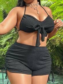 Swim SXY Bộ bikini tankini màu đen sang trọng với họa tiết bong bóng, thiết kế hở lưng với dây bản rộng, quần cạp cao buộc dây bên hông, giúp thon gọn và tôn dáng, lý tưởng cho mùa xuân nóng bỏng và kỳ nghỉ. - màu đen - Xem 5