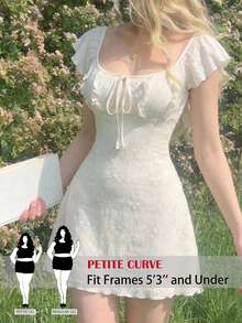 SHEIN PETITE CURVE 大码女式纯色极简迷你连衣裙，夏季，度假装，复古风，乡村风，外出，教师装，约会，野餐，派对，舞会，节日，生日装，田园风连衣裙，下午茶连衣裙，挤奶女工连衣裙，法式连衣裙，夏季连衣裙，春季女装 - 杏色 - 查看 1