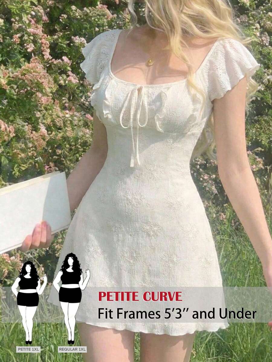 SHEIN PETITE CURVE 大码女式纯色极简迷你连衣裙,夏季,度假装,复古风,乡村风,外出,教师装,约会,野餐,派对,舞会,节日,生日装,田园风连衣裙,下午茶连衣裙,挤奶女工连衣裙,法式连衣裙,夏季连衣裙,春季女装 - 杏色 - 查看 1