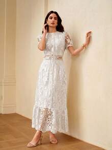 ZEYLAH Elegant Floral Embroidered Puff Sleeve Midi Dress, Suitable For Daily Wear And Dates, Spring/Summer - White - View 6