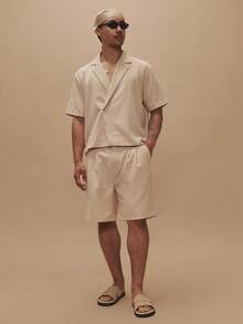 Musero Oversized Short Sleeve Dropped Shoulder Tailored Single Button Blazer Style Revere Lapels Top Spring Summer Essentials Holiday - Apricot - View 3