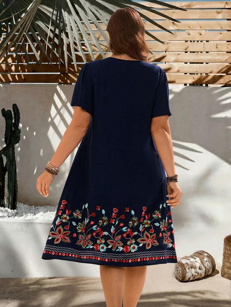 Plus Size Floral Print Casual Vacation Dress Summer Dress Summer Outfits For Women Spring Clothing Spring Outfit Beach Outfits For Women Vacation Outfits Women Summer Holiday Outfits Country Style For Women Festival Outfits For Women Casual Dresses For Women Country Dress Zanzea Dress For Women Plus Size Dress