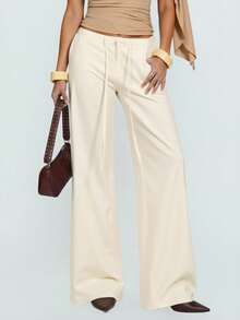 Avantive Women's White Casual Modest Tropical Pants, Low-Rise Straight Leg, Perfect For Summer Wear, Holiday Vacation Beach Vacation Vacation Vacation - White - View 7