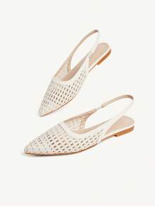 CUCCOO CHICEST Sandal Wanita Ujung Lancip, Terbuat dari Tenun Asli, Sambungan, Cocok untuk Perjalanan Sehari-hari, Kasual, Serbaguna, Modis, Sepatu Musim Panas Datar - Krem - View 6