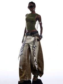 LYSMO Women's Cashew Pattern Sleeveless Crew Neck Fashion Top - Olive Green - View 7