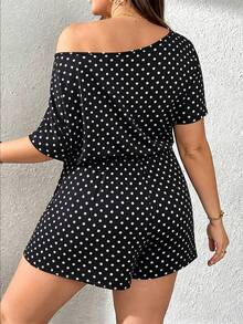 SHEIN Essnce Bộ áo liền quần cỡ lớn dành cho nữ, họa tiết chấm bi, thiết kế bất đối xứng, thắt eo. - Nhiều màu - Xem 2