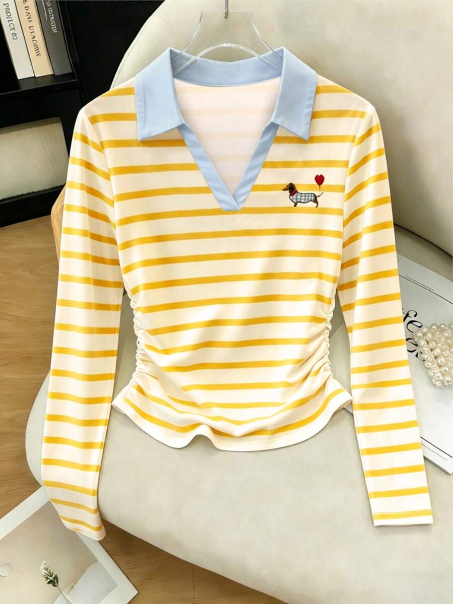 Resyla 马年撞色 Polo 领条纹 T 恤,修身显瘦长袖上衣,夏季必备,时尚 T 恤,潮流 T 恤,适合作为送给兄弟姐妹的礼物,适合作为送给姐妹的礼物,适合作为送给妈妈的礼物,母亲节礼物,休闲时尚上衣。 - 白色 - 查看 1