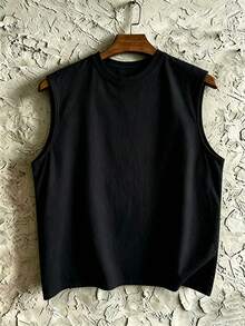 Chillumni Áo tank top nam dáng rộng cổ tròn đính đá, thích hợp mặc mùa hè. - màu đen - Xem 3