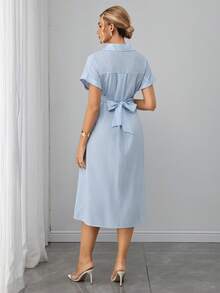 Đầm bầu mùa hè kẻ sọc tay cánh dơi, eo xoắn, kiểu dáng thường ngày, phù hợp cho bà bầu. - Màu xanh lam - Xem 2