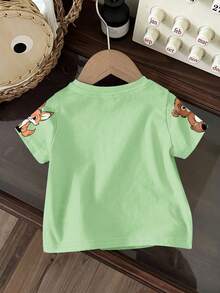 Bubblio Baby Boy Casual Minimalist Cartoon Pattern Round Neck Short Sleeve Loose T-Shirt, Suitable For Summer - Multicolor - View 3