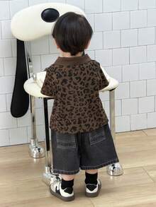 Dazy Kids Áo thun ngắn tay cổ tròn in họa tiết da báo dáng casual cho bé trai, thích hợp mùa hè. - Cà phê nâu - Xem 6