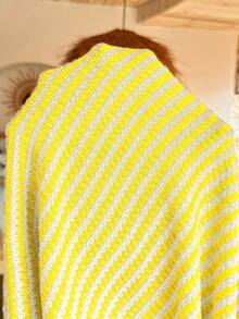 SHEIN Gaun Hamil Bermotif Garis-Garis, Pas Badan, Leher Persegi, Lengan Pendek Elegan - Kuning - View 8