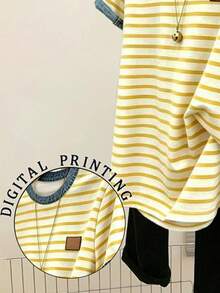 Camiseta de cuello redondo de manga corta acanalada y casual para mujer, de verano - Multicolor 2 - Ver 4