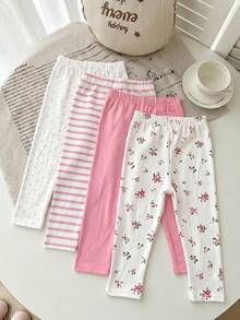 Bộ 4 quần legging nữ kiểu dáng thường ngày, họa tiết hoa và màu trơn, phù hợp cho mọi mùa. - Nhiều màu - Xem 2
