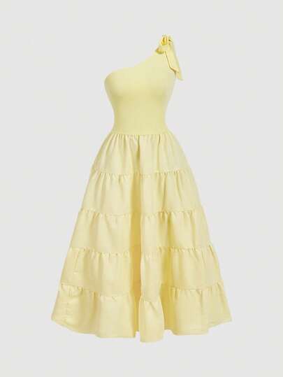 SHEIN MOD Plus Size Women's Elegant Maxi One-Shoulder Dress, Pale Yellow, Yellow Summer Dress, Elegant Dresses, Wedding Guest Dress For Women, Spring/Summer Outfits, Tea Party Outfit Women, Cottagecore Dress, Holidays, Birthday, Festival Tea Party Dress, Birthday Dress, Elegant Dresses, Vacation Outfits Women, Tea Party Outfits, Luxury Evening Dresses For Women, Formal Dress, Graduation Dress, Prom Dress