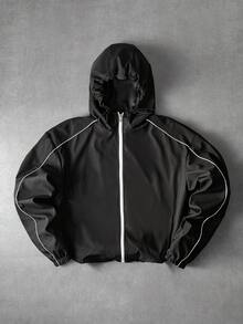 PAVTROS Men's Long Sleeve Zip Front Hooded Jacket - Black - View 1