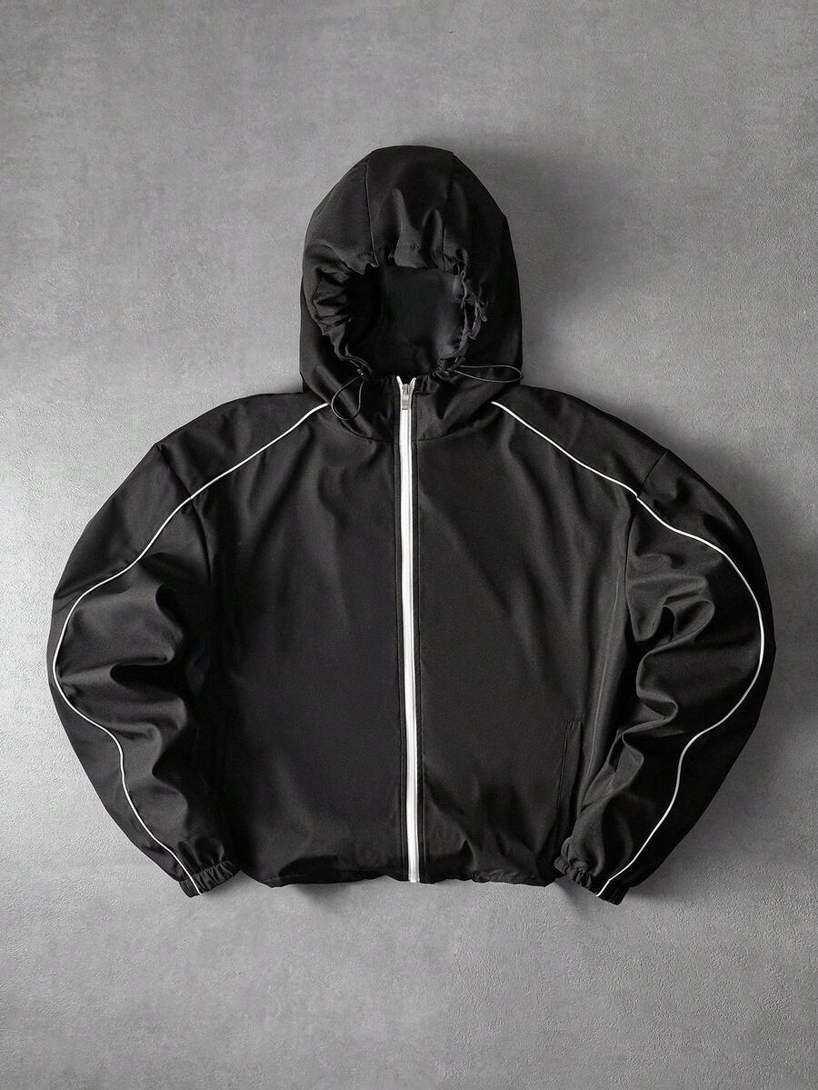 PAVTROS Men's Long Sleeve Zip Front Hooded Jacket - Black - View 1