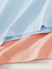 SHEIN BASICS 2件/組 女款休閒素色針織圓領短袖迷你洋裝 夏季服飾 - 彩色 - 查看 4