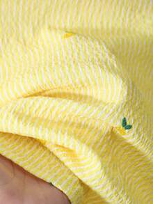 2pcs Girls Striped Textured Fabric Short Sleeve Shirt And Casual Pants Set - Yellow - View 7