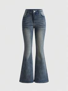 ROMWE Grunge Punk Women's Leopard Print Embroidered Jeans - Baby Blue - View 2