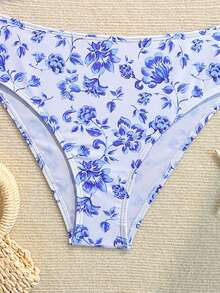 SHEIN 2件套少女碎花弹力速干舒适针织面料连体泳衣，适合海滩、泳池、冲浪、度假、夏季旅行 - 彩色 - 查看 5